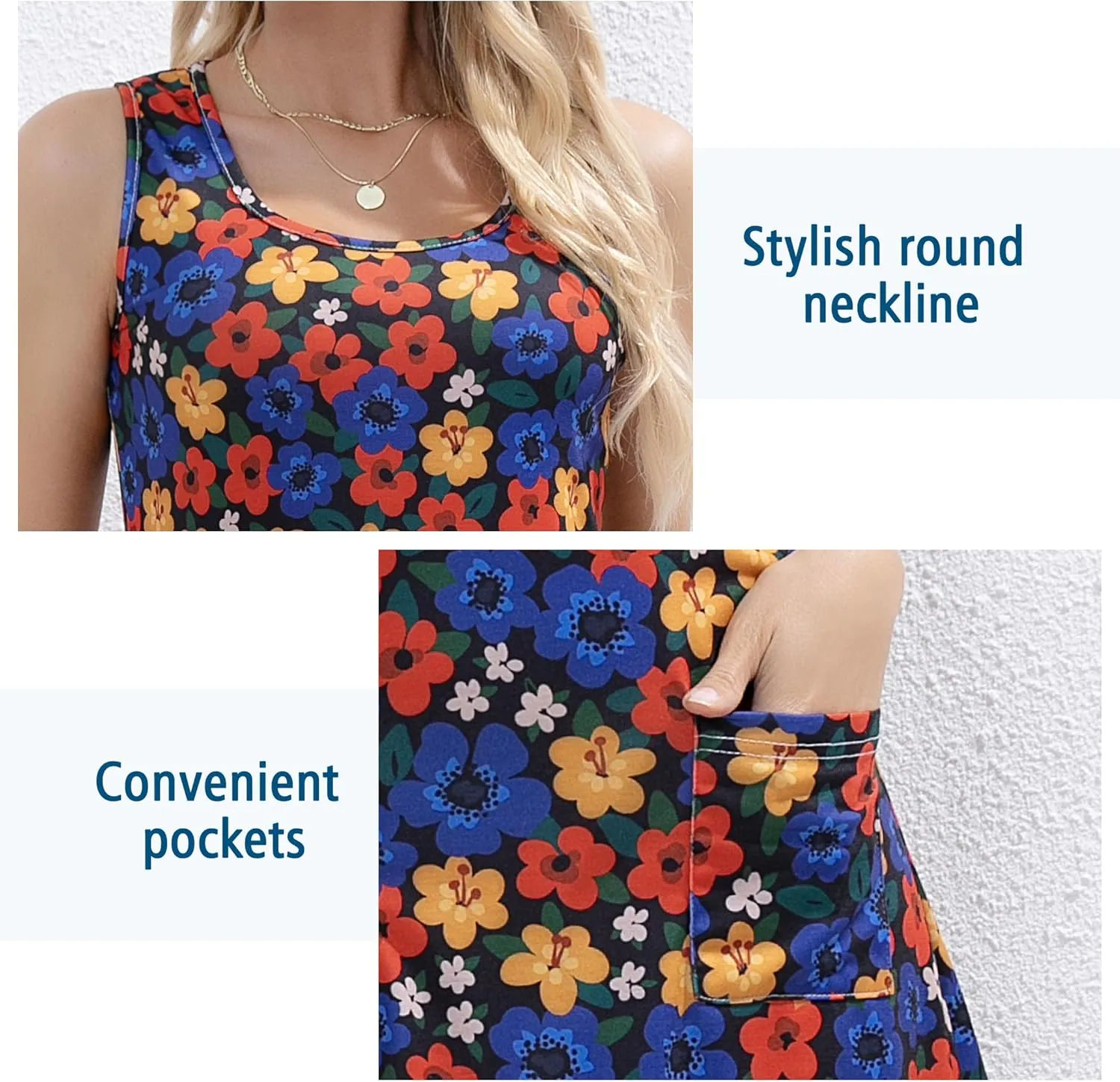 Summer Dresses for Women 2025 Beach Vacation Casual Loose Sleeveless T Shirt Dress Floral Sundresses with Pockets