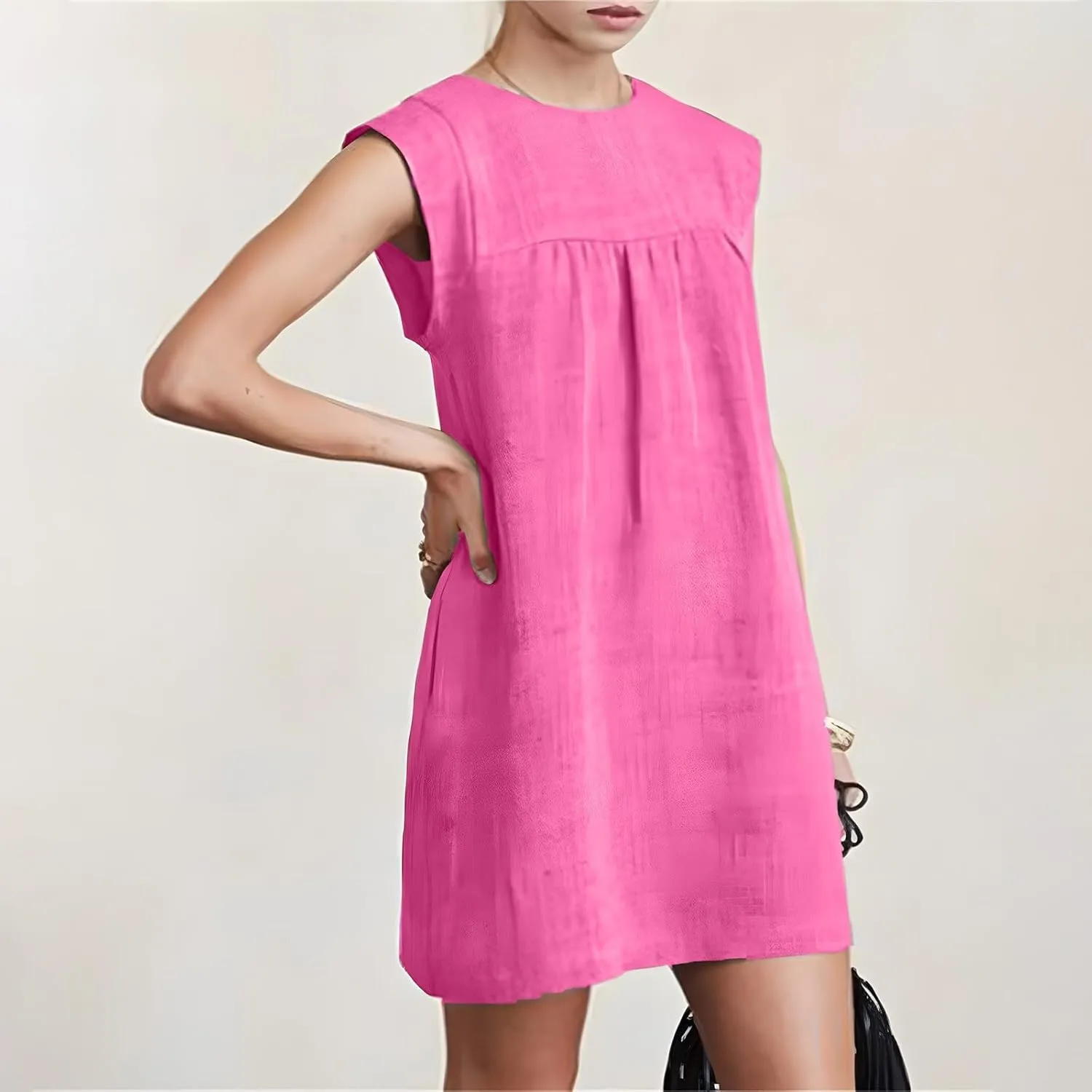 Sun Dresses for Women 2025 Vacation Summer Round Neck Sleeveless Tank Dress Cotton Linen Coverup Mini Dress