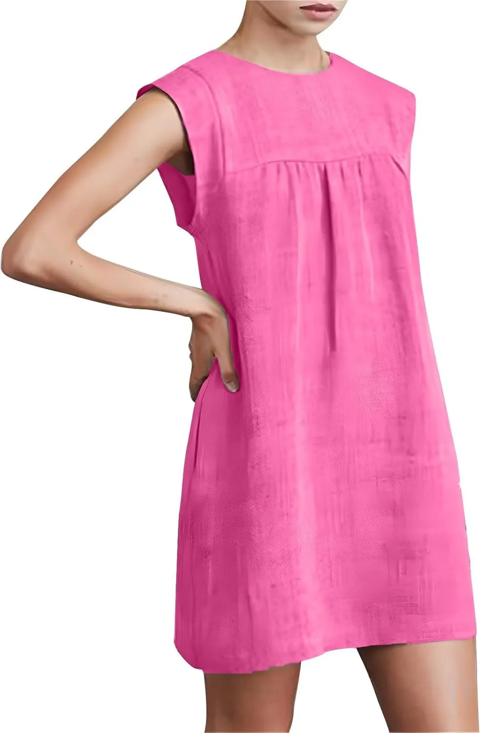 Sun Dresses for Women 2025 Vacation Summer Round Neck Sleeveless Tank Dress Cotton Linen Coverup Mini Dress