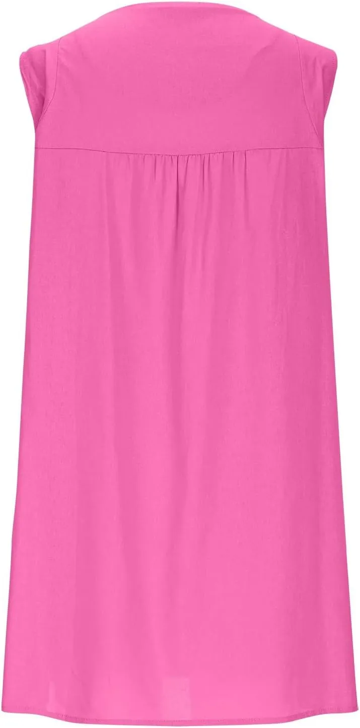Sun Dresses for Women 2025 Vacation Summer Round Neck Sleeveless Tank Dress Cotton Linen Coverup Mini Dress