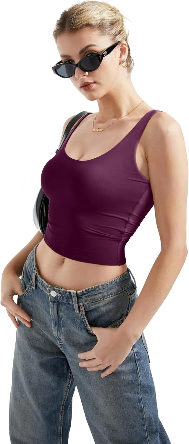 SUUKSESS Women Scoop Neck Tank Top Summer Sleeveless Going Out Double Lined Basic Tops