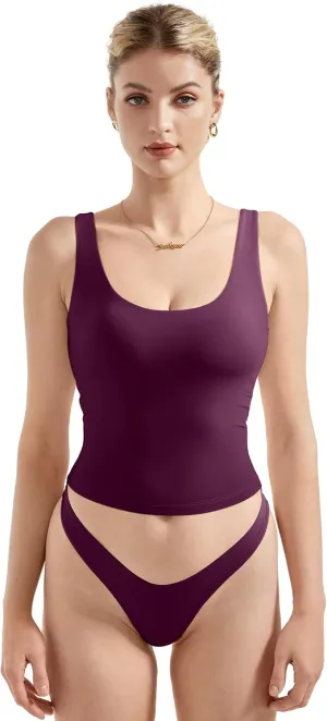 SUUKSESS Women Scoop Neck Tank Top Summer Sleeveless Going Out Double Lined Basic Tops