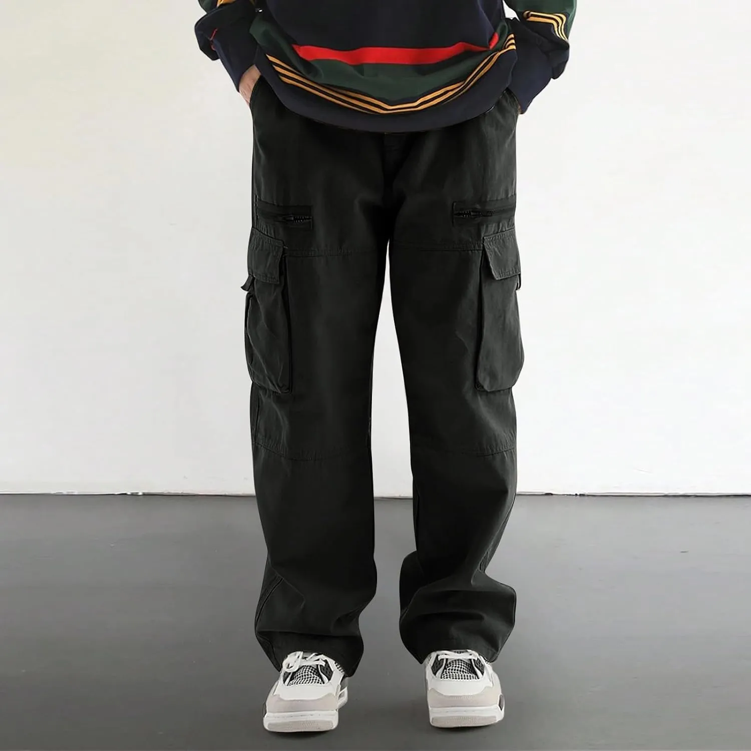 Sweatpants for Men Track Tapered Retro Slacks Man Solid Color Split Breathable Slim Fit Elasticated Waist Leggings