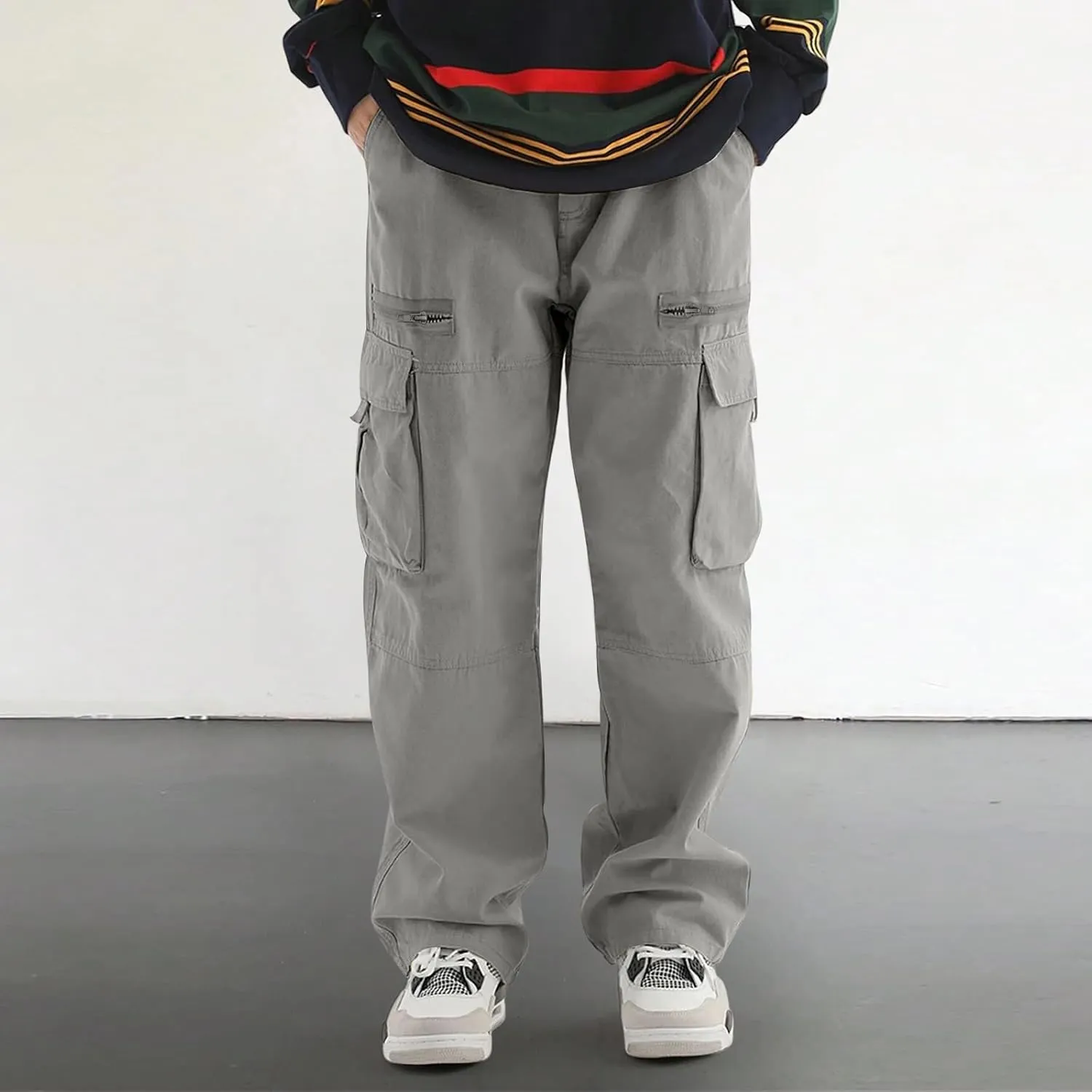 Sweatpants for Men Track Tapered Retro Slacks Man Solid Color Split Breathable Slim Fit Elasticated Waist Leggings