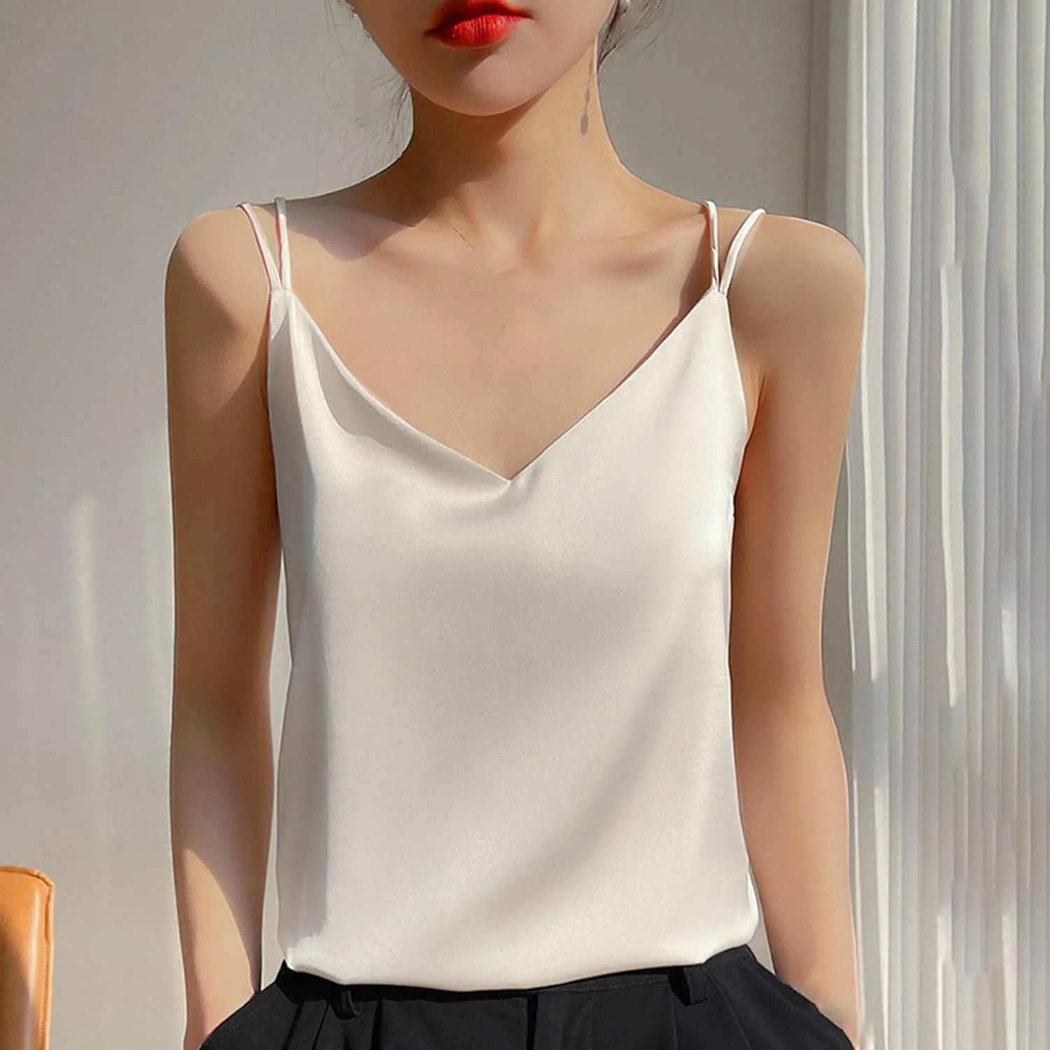Tank Tops for Women 2025 Fashion Silk Satin Camisole Sexy Summer Spaghetti Strap Tops Loose Comfy Sleeveless Tanks