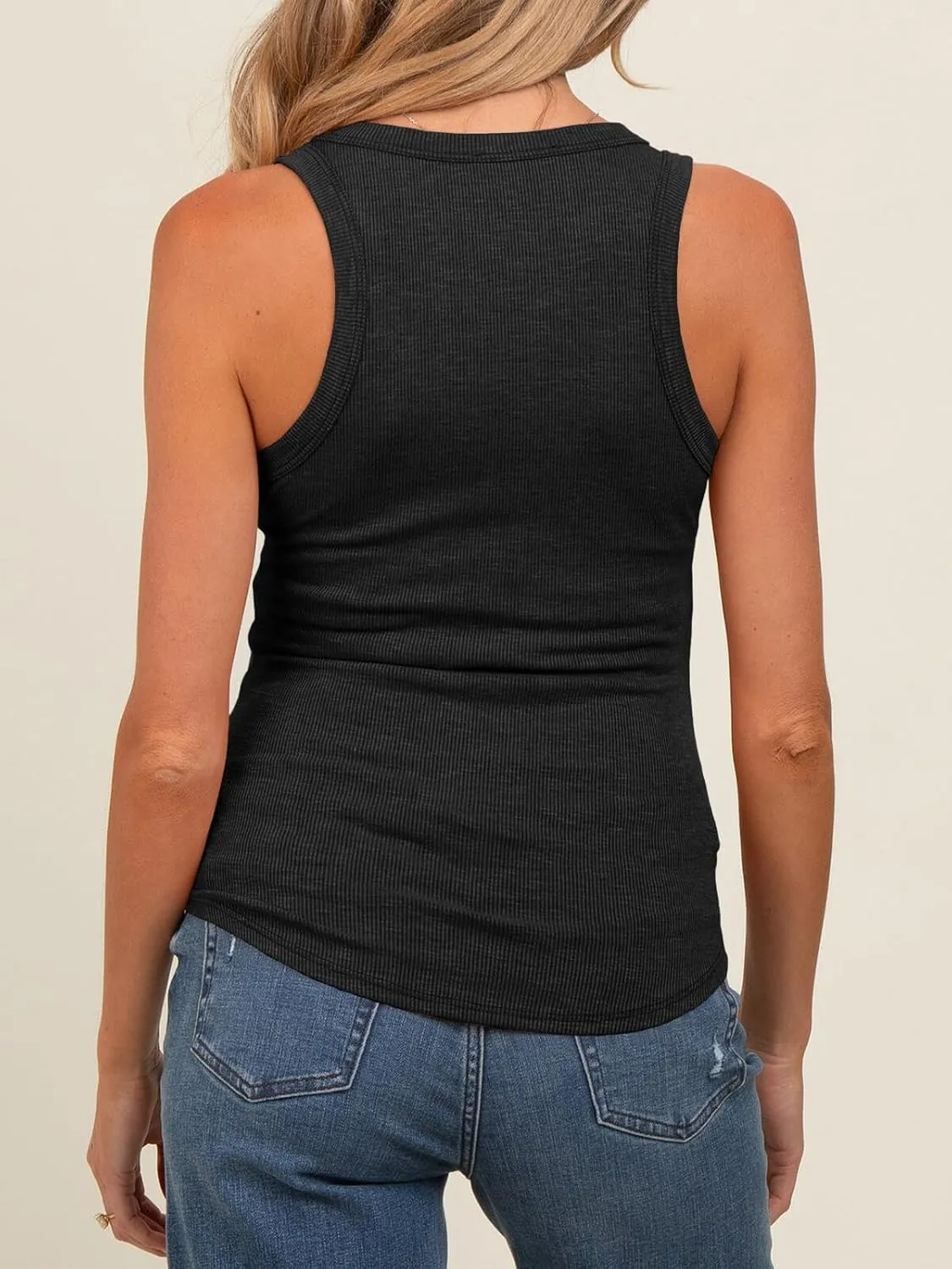 Tankaneo Womens Maternity Tank Tops Sleeveless V Neck Ribbed Knit Shirts Fitted Summer Casual Curved Hem Pregnancy Clothes