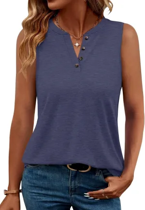 TICTICMIMI Women's V Neck Sleeveless Shirts Summer Button Tank Tops