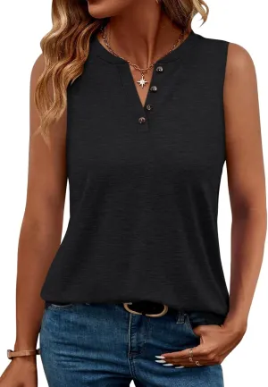 TICTICMIMI Women's V Neck Sleeveless Shirts Summer Button Tank Tops