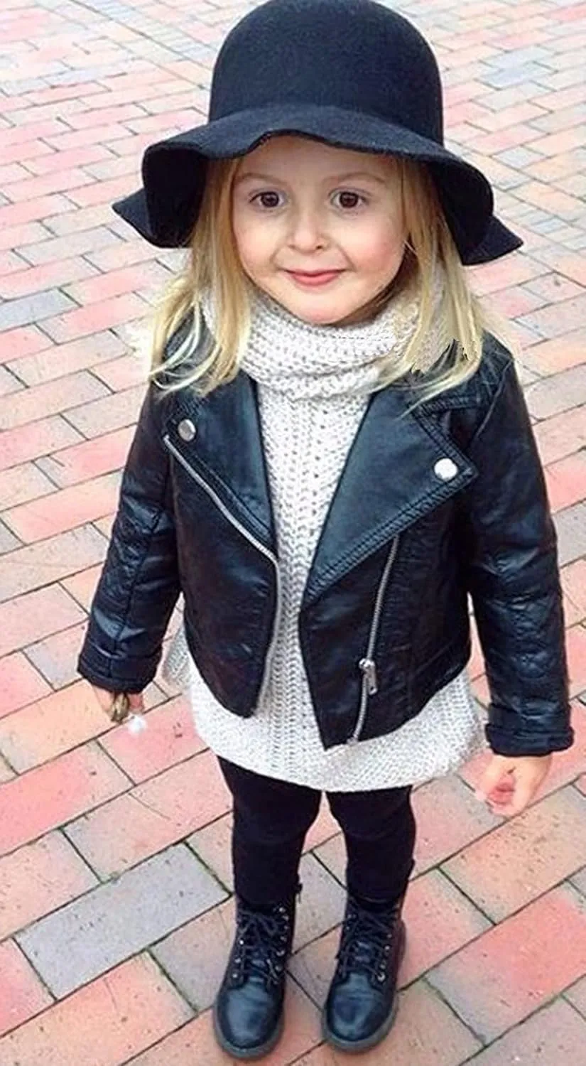 Toddler Baby Boy Girl PU Faux Leather Coat Cool Lapel Oblique Zipper Jackets Spring Fall Winter Outerwear