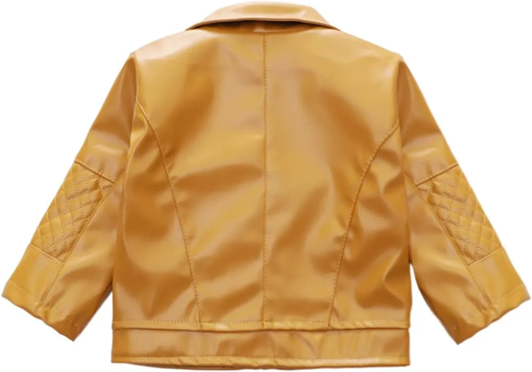 Toddler Baby Boy Girl PU Faux Leather Coat Cool Lapel Oblique Zipper Jackets Spring Fall Winter Outerwear