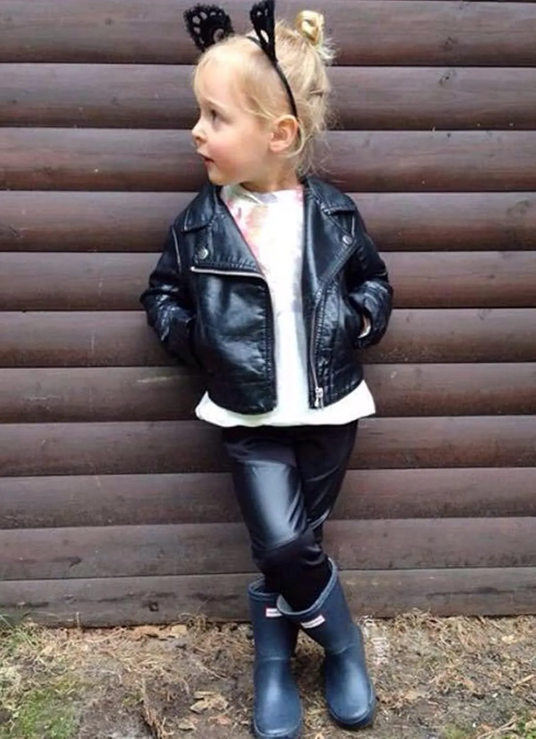 Toddler Baby Boy Girl PU Faux Leather Coat Cool Lapel Oblique Zipper Jackets Spring Fall Winter Outerwear
