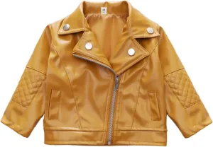 Toddler Baby Boy Girl PU Faux Leather Coat Cool Lapel Oblique Zipper Jackets Spring Fall Winter Outerwear