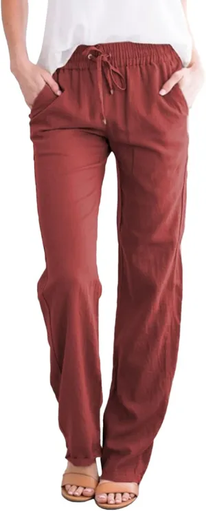 Trendy Pants For Women 2024 Work Trouser High Waist Vintage Dressy Wide Leg Pants Comfy Linen Summer Boho Sweatpant