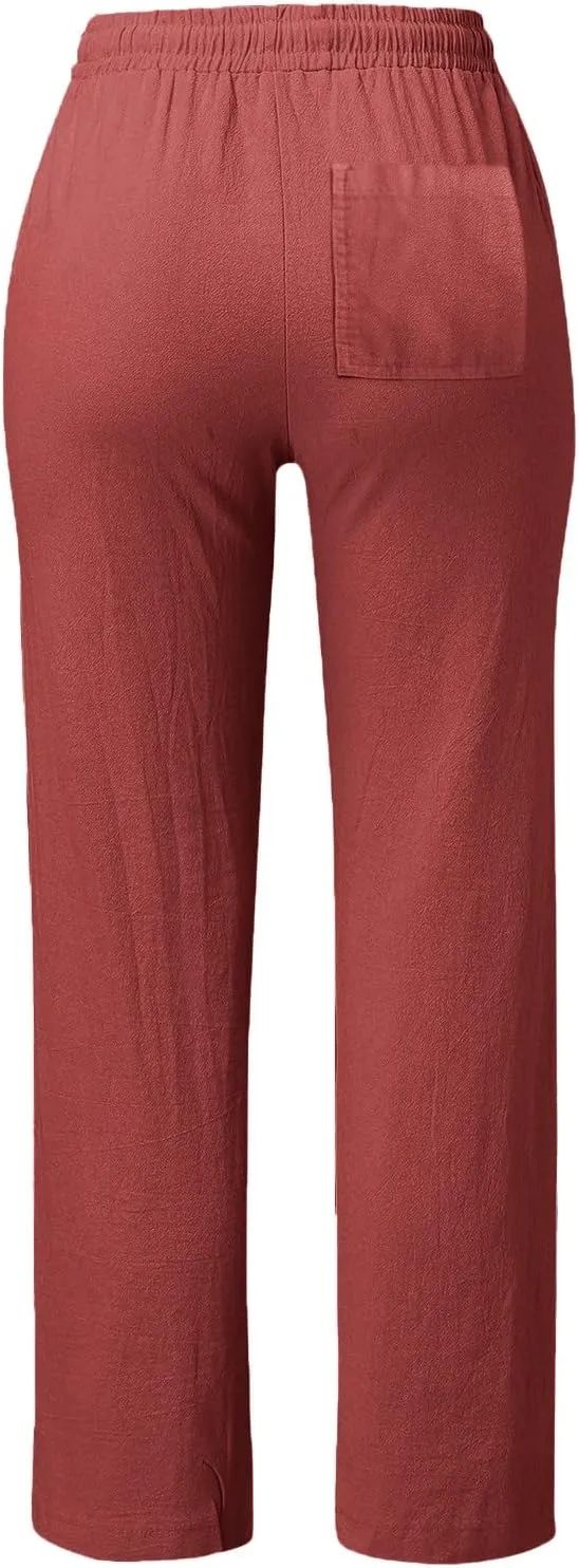 Trendy Pants For Women 2024 Work Trouser High Waist Vintage Dressy Wide Leg Pants Comfy Linen Summer Boho Sweatpant