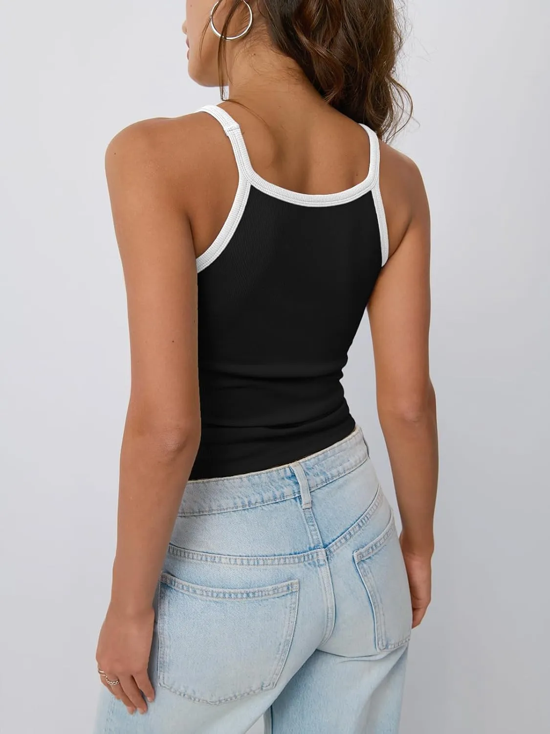 Trendy Queen Womens Tank Tops Sleeveless Spring Summer Cute Camisoles Going Out Top Spaghetti Strap Color Block Basics