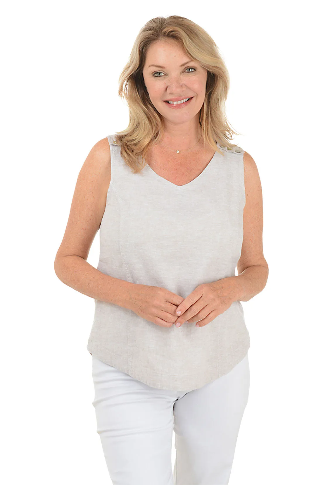 Triple Button Strap Linen-Blend Tank