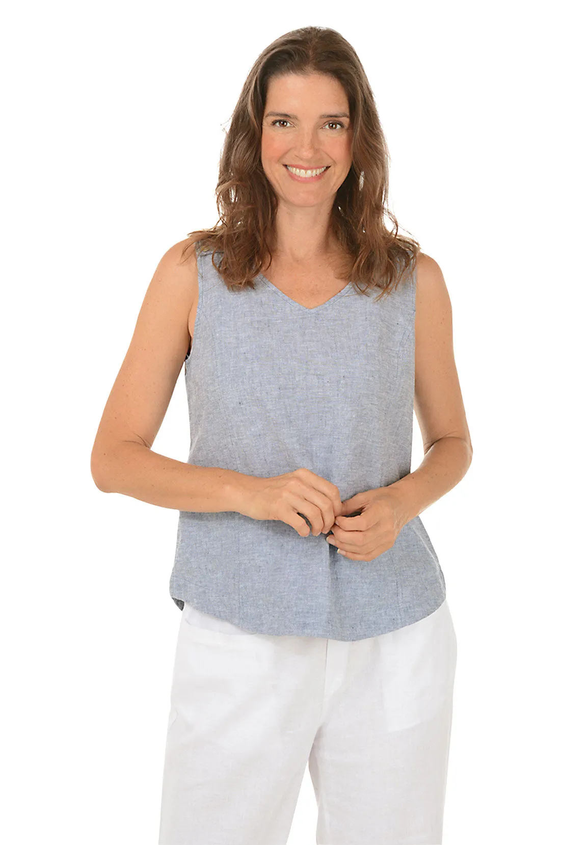 Triple Button Strap Linen-Blend Tank
