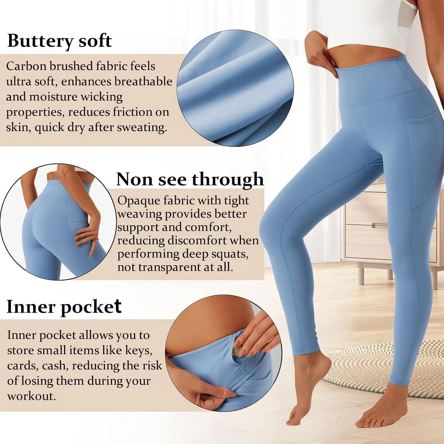 UNACOO Yoga Pants for Women High Waisted Tummy Control Yoga Pants with Pockets Elasticity Yoga Legging