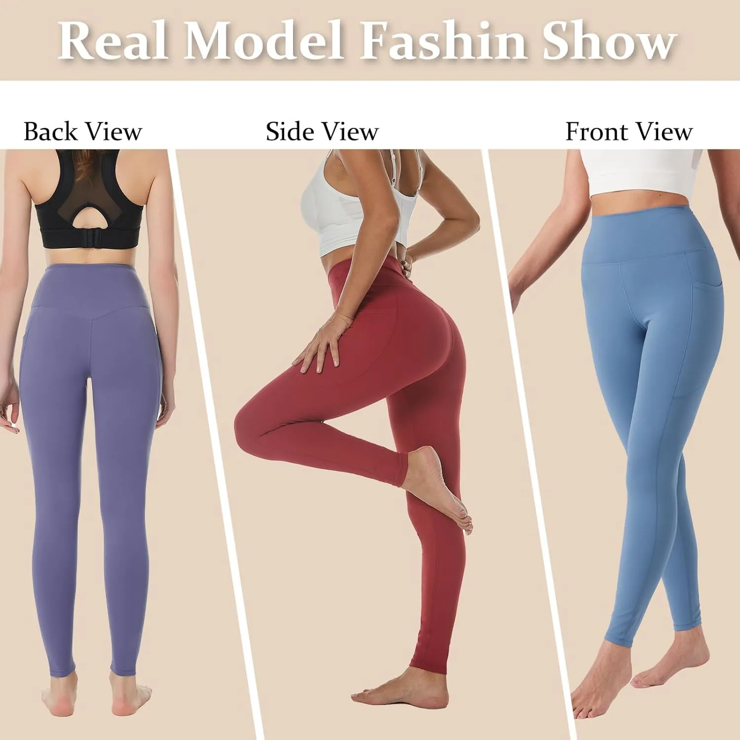 UNACOO Yoga Pants for Women High Waisted Tummy Control Yoga Pants with Pockets Elasticity Yoga Legging