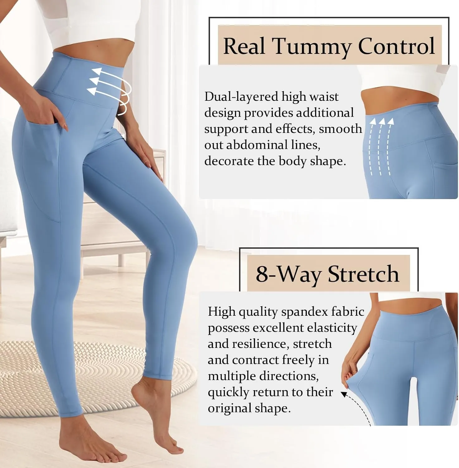 UNACOO Yoga Pants for Women High Waisted Tummy Control Yoga Pants with Pockets Elasticity Yoga Legging