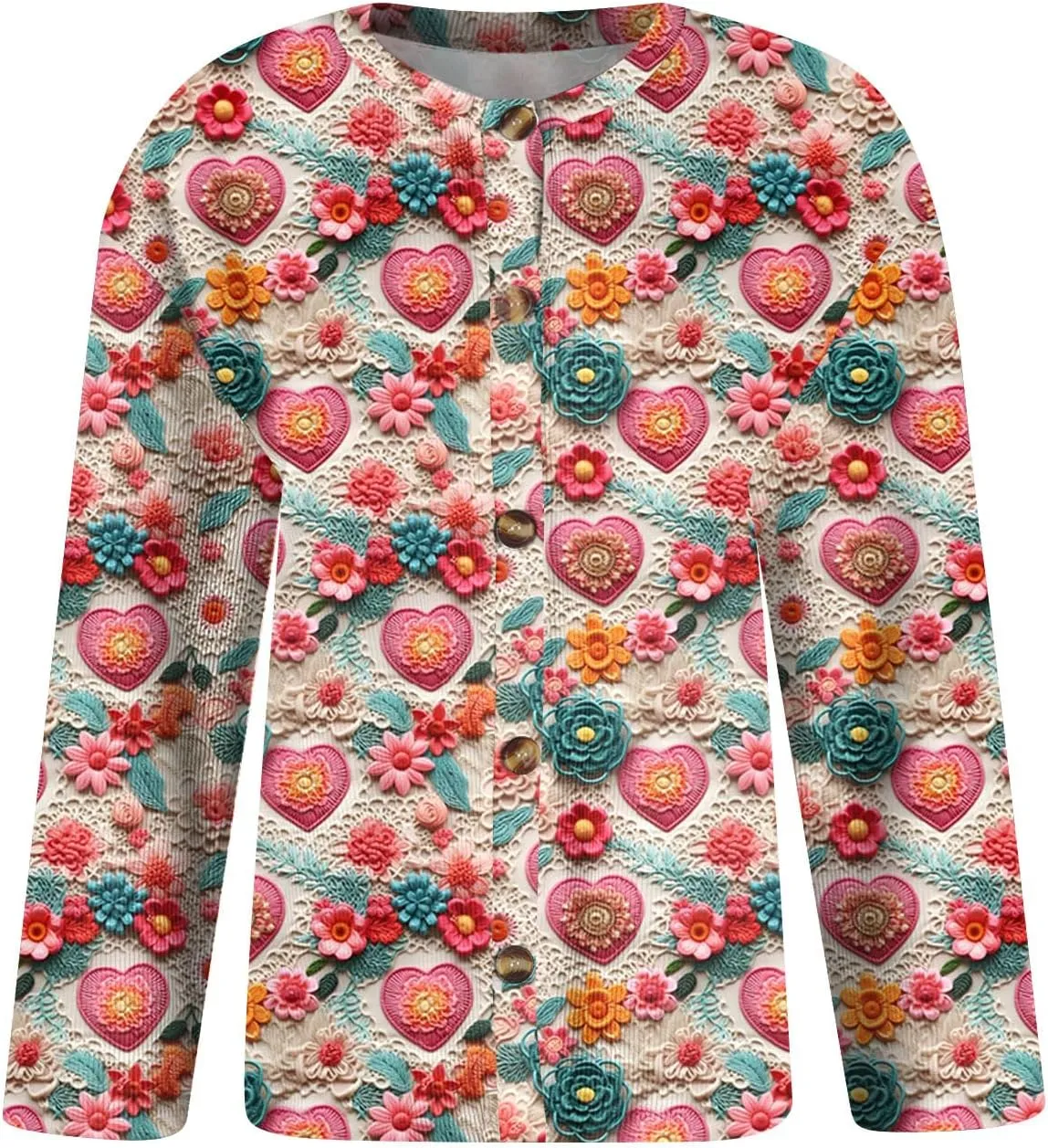 Valentines Sweater Women,Ladies' Fashion Long Sleeved Sweater Festival Valentine's Day Heart Printed Jacket Cardigan