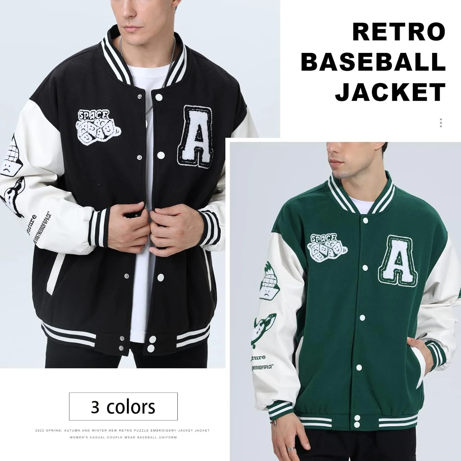 Varsity Jacket Unisex Y2K Embroidered Letterman Bomber Jacket Casual Baseball Jackets