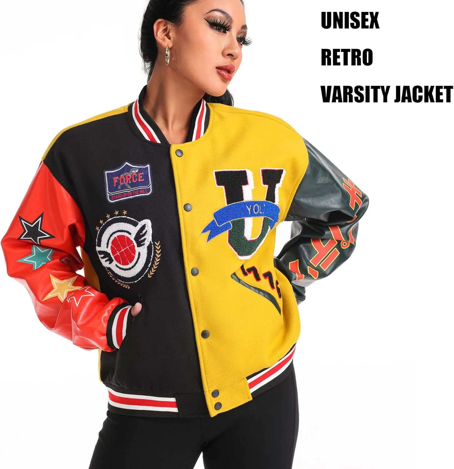 Varsity Jacket Unisex Y2K Embroidered Letterman Bomber Jacket Casual Baseball Jackets