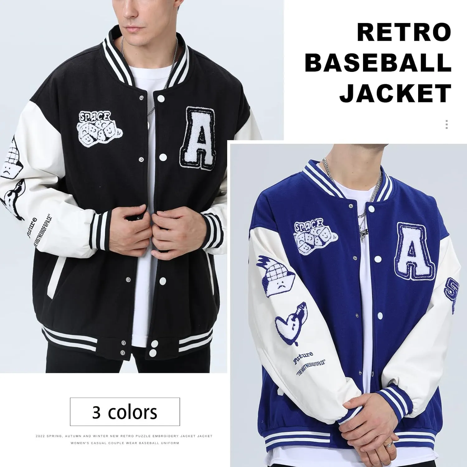 Varsity Jacket Unisex Y2K Embroidered Letterman Bomber Jacket Casual Baseball Jackets