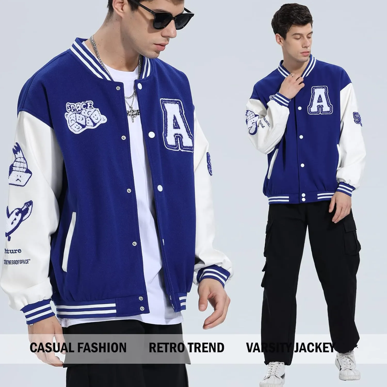 Varsity Jacket Unisex Y2K Embroidered Letterman Bomber Jacket Casual Baseball Jackets
