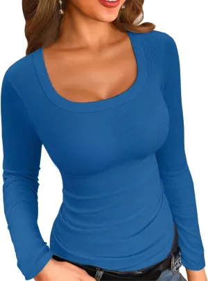 VICHYIE Womens Summer Short Sleeve Tops Square Neck Ribbed Slim Fitted Shirts Casual Tee Tshirt
