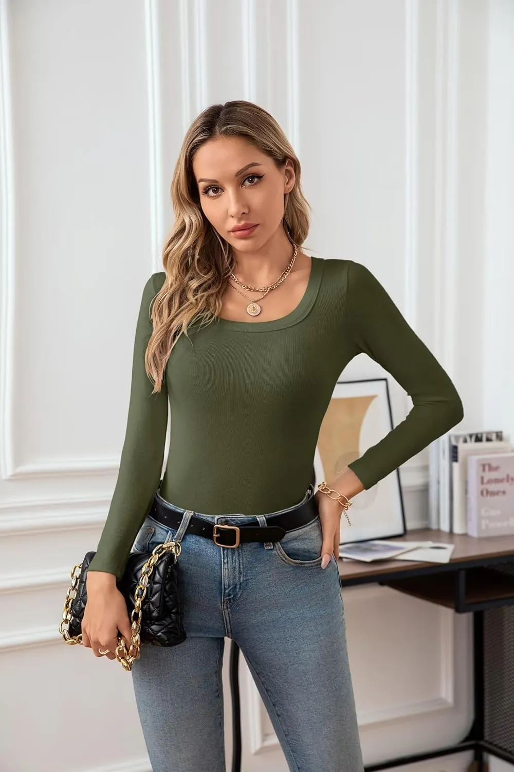 VICHYIE Womens Summer Short Sleeve Tops Square Neck Ribbed Slim Fitted Shirts Casual Tee Tshirt