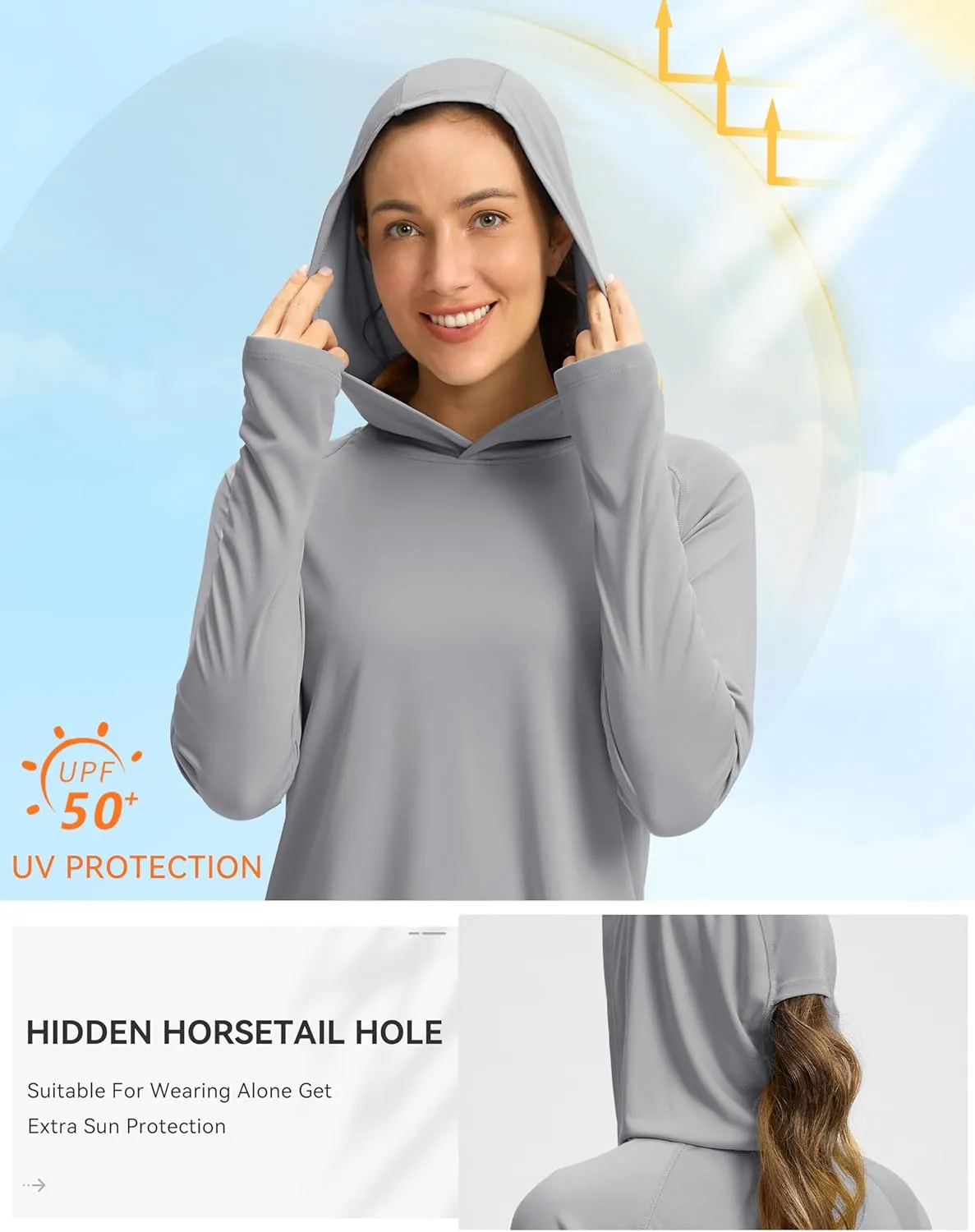 Viodia Women's Sun Hoodie UPF 50  SPF Rash Guard Long Sleeve Lightweight Quick Dry UV Shirts for Hiking Fishing Swim