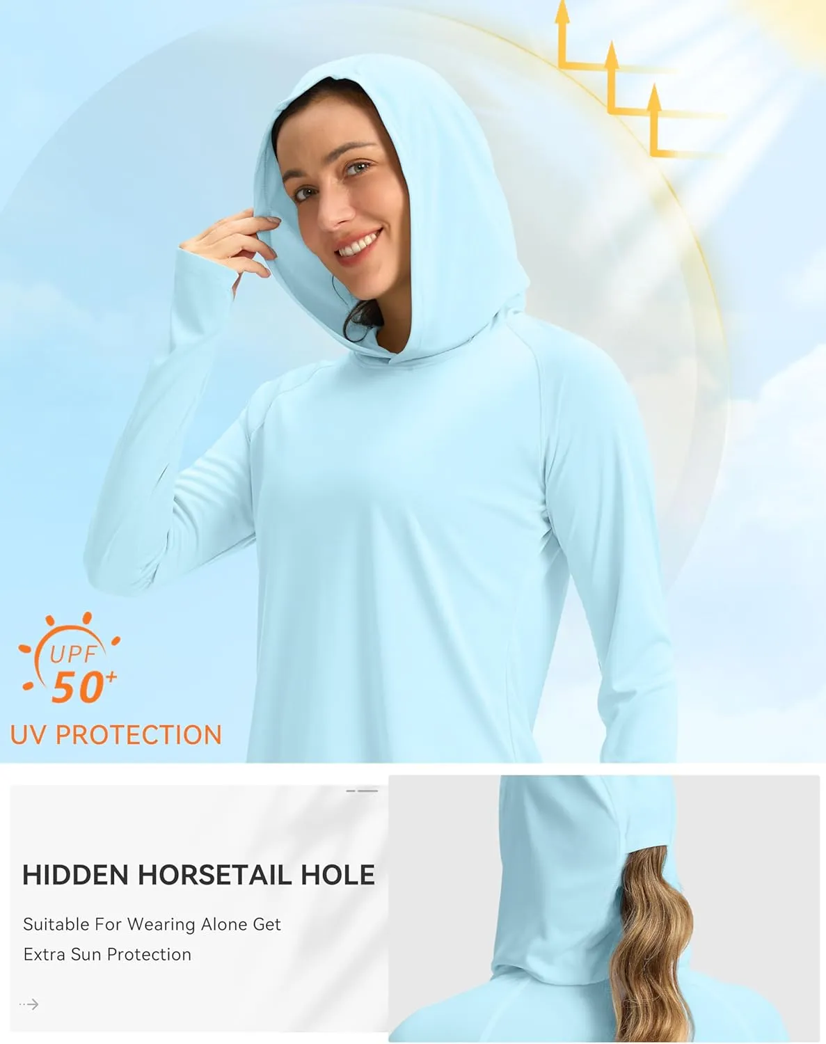 Viodia Women's Sun Hoodie UPF 50  SPF Rash Guard Long Sleeve Lightweight Quick Dry UV Shirts for Hiking Fishing Swim