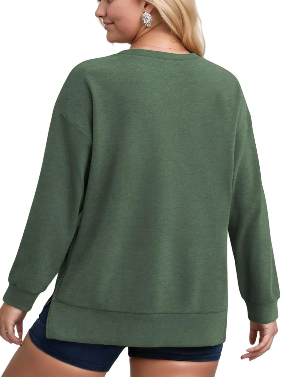 VISLILY Women's-Plus-Size-Oversized-Sweatshirts Trendy Zipper Side Slit Pullover Tops Casual Loose Long Sleeve Shirts XL-5XL