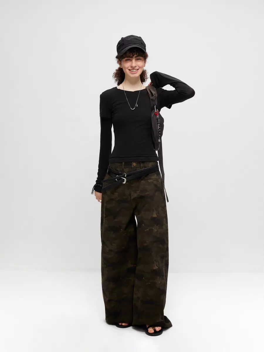 Washed Camo Wide-Leg Pants