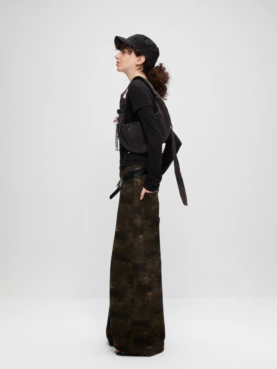 Washed Camo Wide-Leg Pants