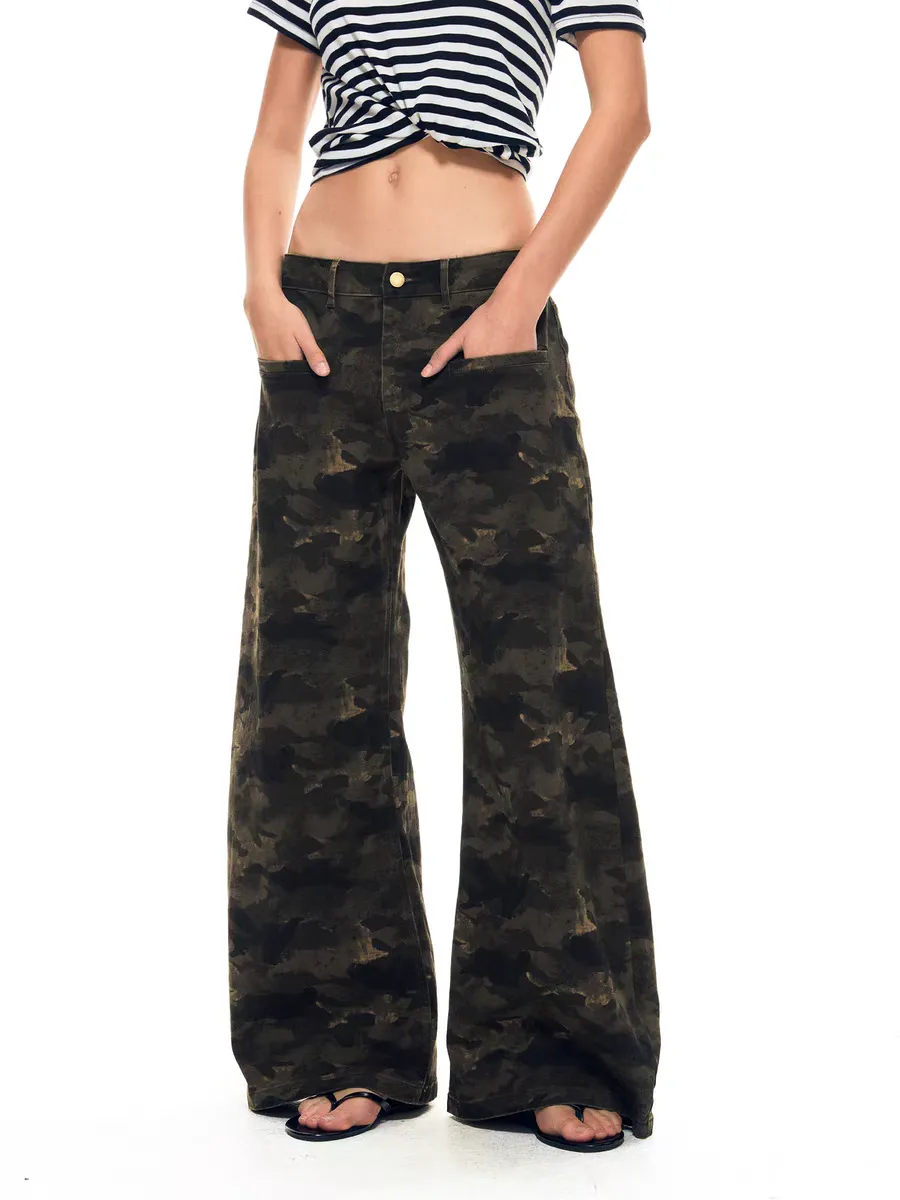 Washed Camo Wide-Leg Pants