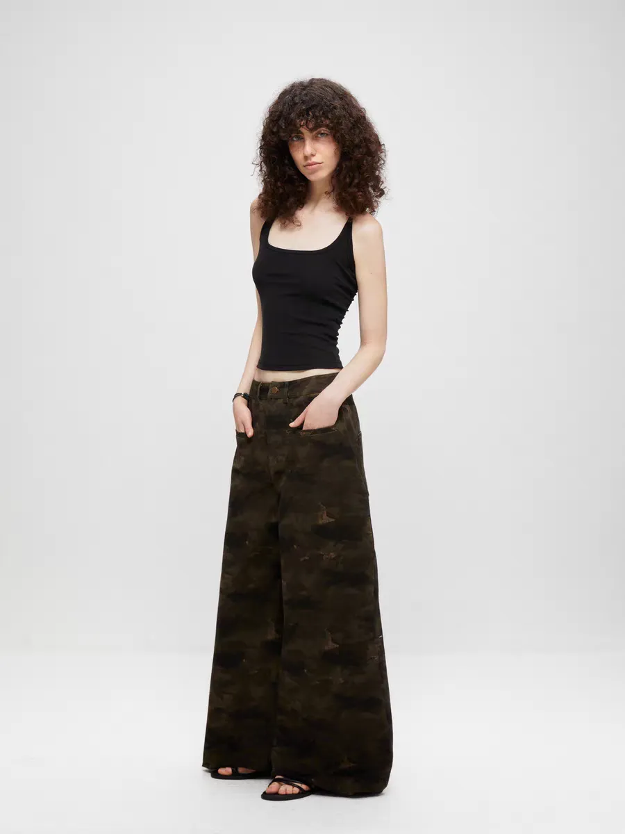 Washed Camo Wide-Leg Pants