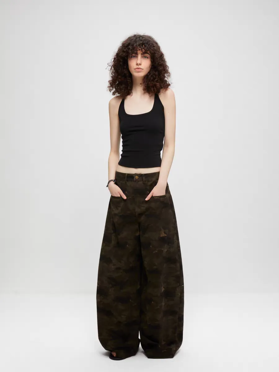 Washed Camo Wide-Leg Pants