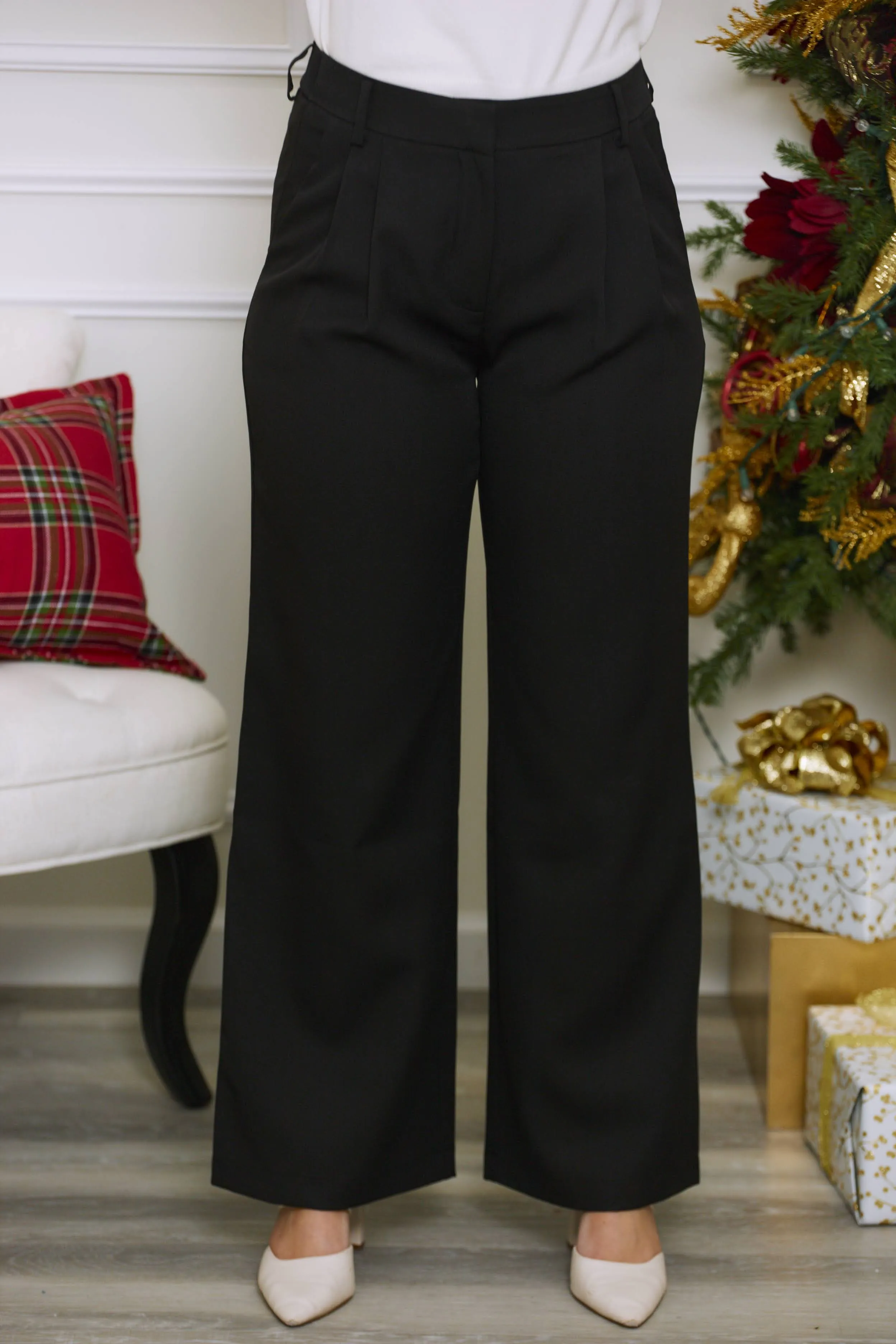 What A Sight Wide Leg Pleated Trousers - Black