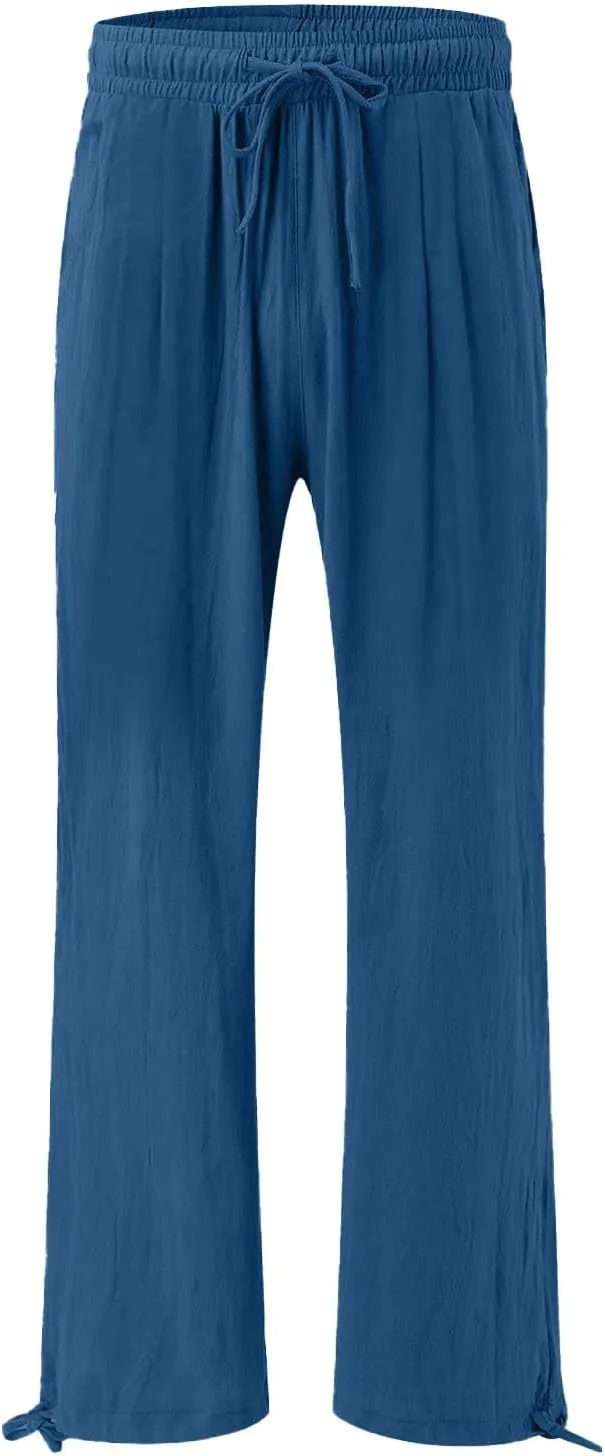 Wide Leg Pants for Woman Linen High Waisted Casual Flowy Baggy Drawstring Palazzo Trousers Pant Summer Vacation Wear