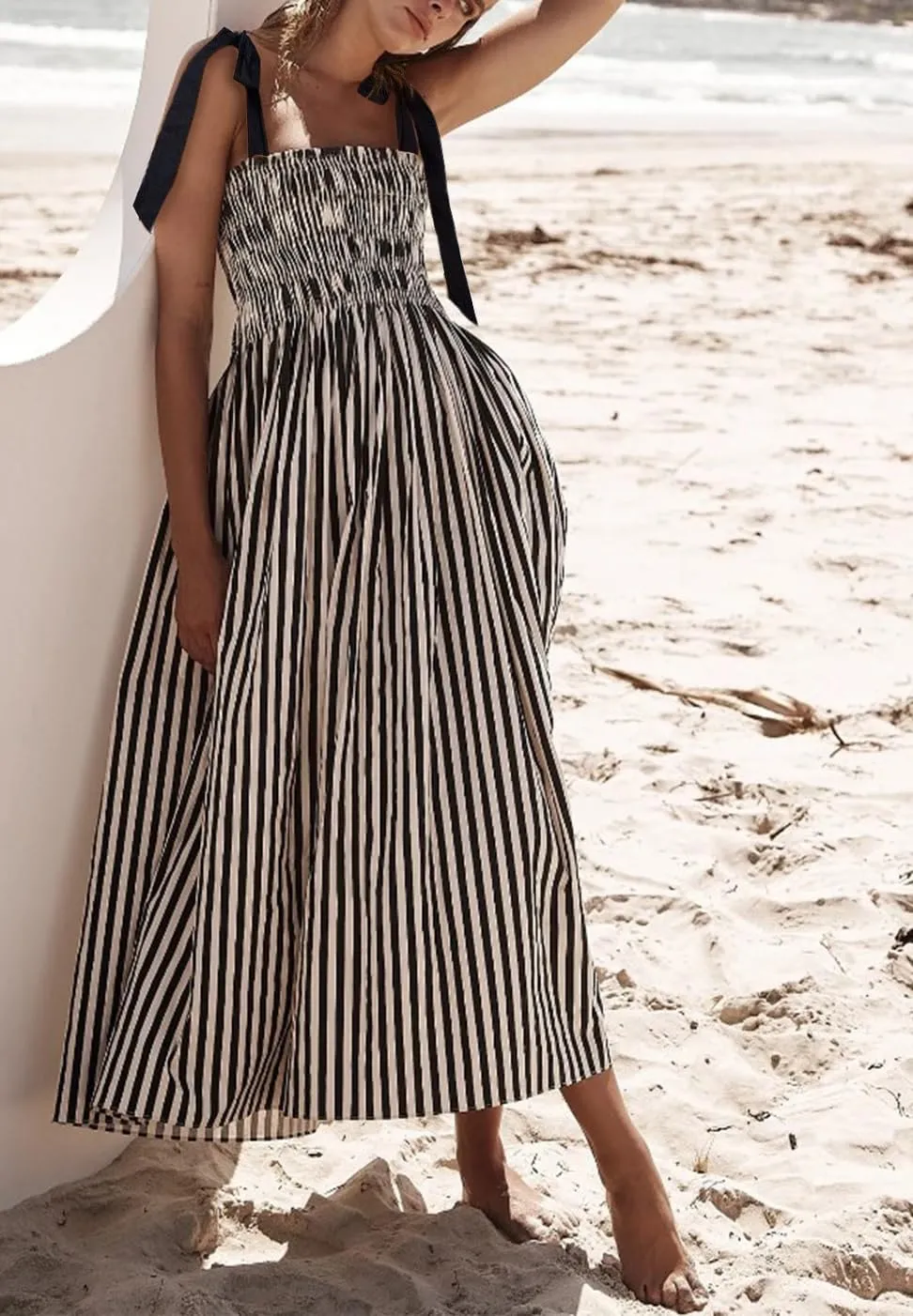 Women Boho Flowy Summer Dresses 2025 Smocked Tiered Beach Maxi Dress Strap Tie Off Shoulder Long Dress Sundresses