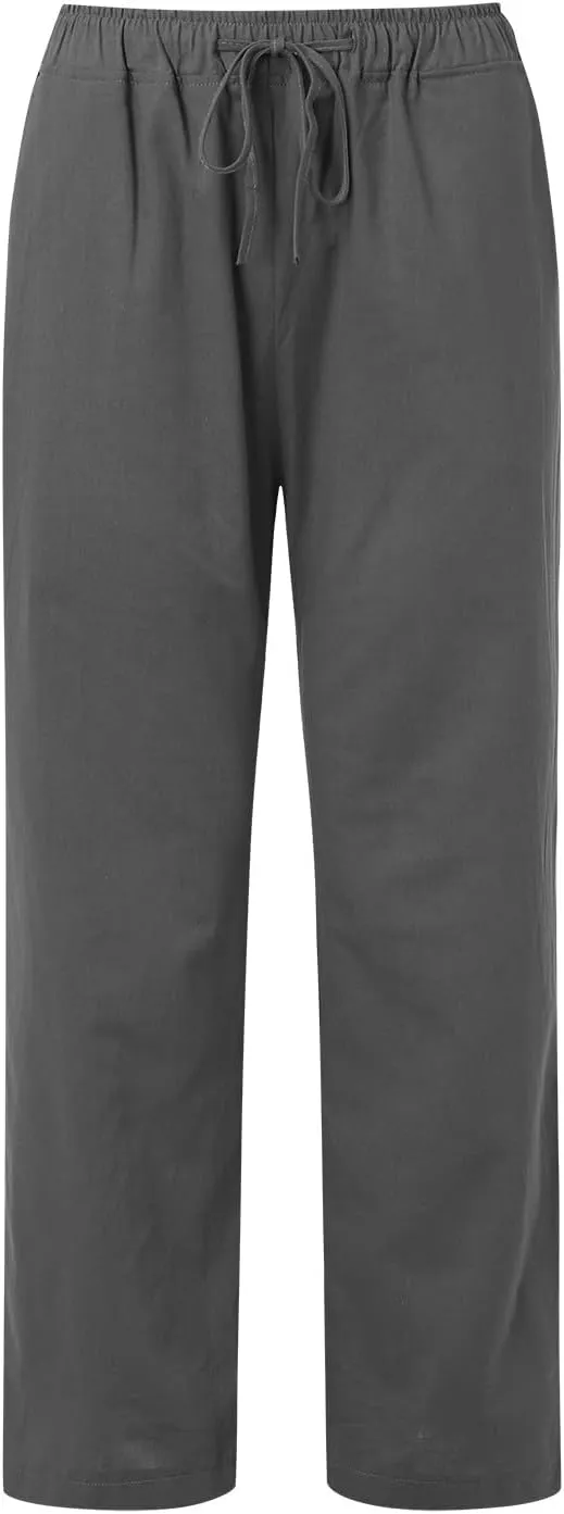 Women Casual Cotton Linen Pants Lightweight Summer Loose Fit Elastic Waist Plus Size Solid Lounge Long Trousers Beach Clothes
