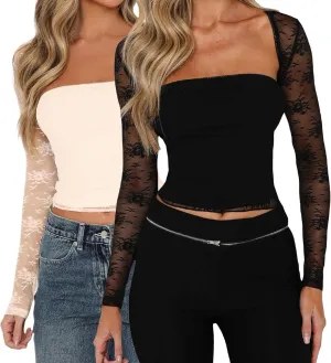 Women Lace Bolero Shrug See Through Floral Cardigan Sheer Mesh Cropped Y2K Going Out Tops