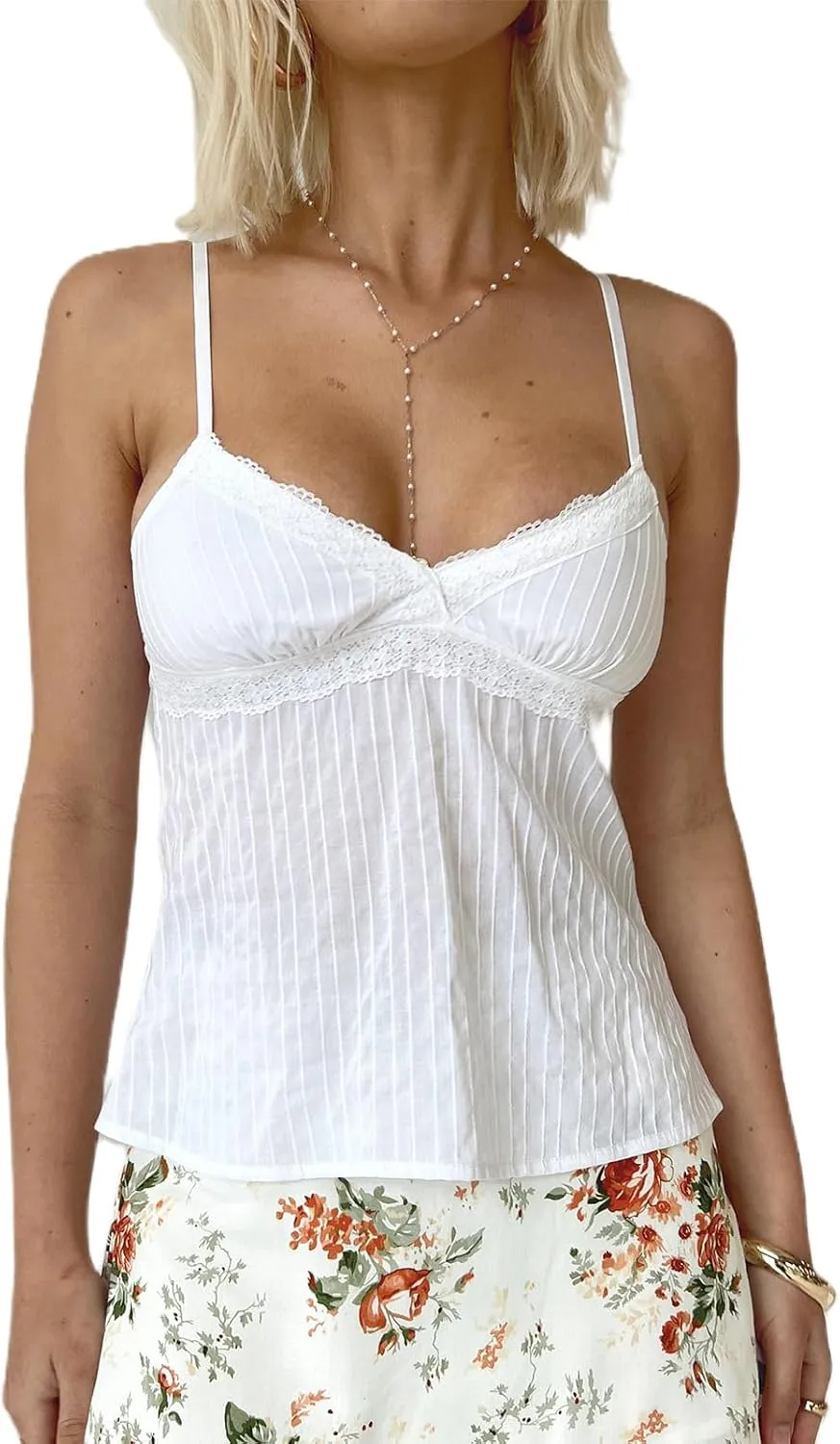 Women Sexy Y2K Camisole Spaghetti Strap V-Neck Ruffle Cami Tank Summer Sleeveless Going Out Tops