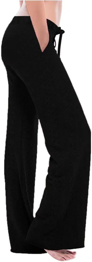 Women Straight Leg Pants Breathable Hollow Out Eyelets Wide Leg Pants Drawstring High Waist Pant Casual Yoga Trousers