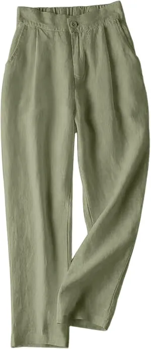 Women Summer Cotton Linen Pants 2024 Trendy Elastic Waistband Wide Leg Trousers Resort wear Clothes with Pockets