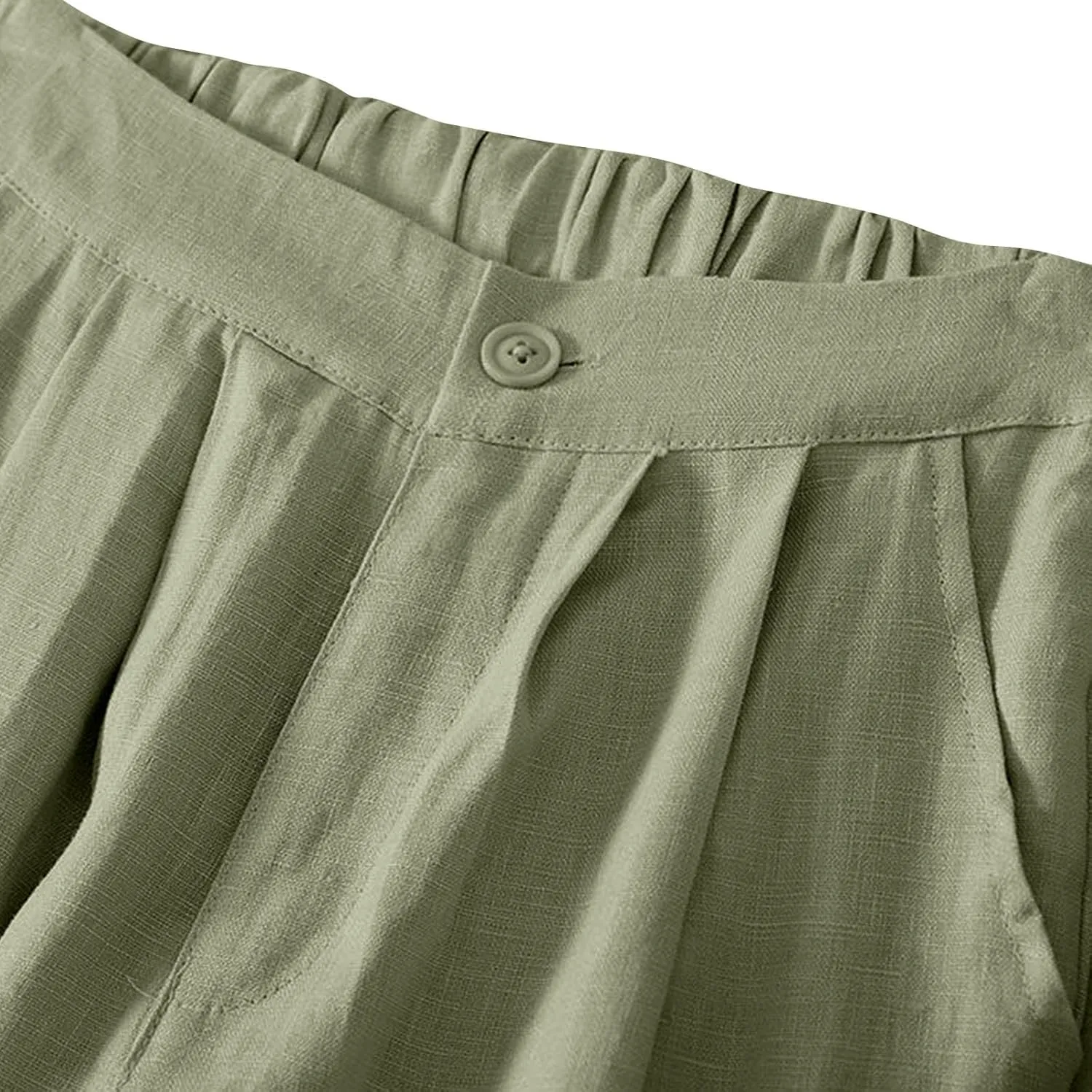 Women Summer Cotton Linen Pants 2024 Trendy Elastic Waistband Wide Leg Trousers Resort wear Clothes with Pockets