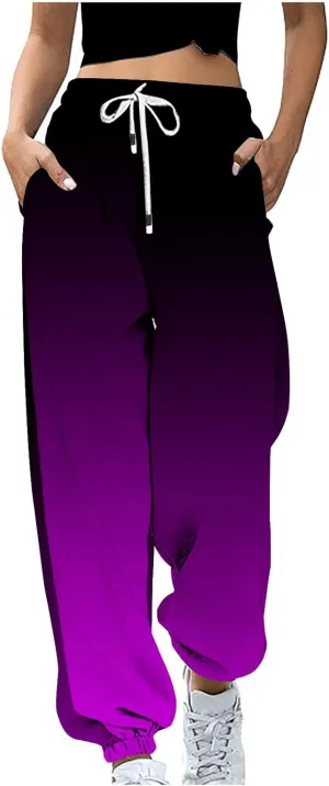 Women Wide Leg Sweatpants Loose Gradient Sports Pants Casual High Waist Drawstring Athletic Trousers Pants