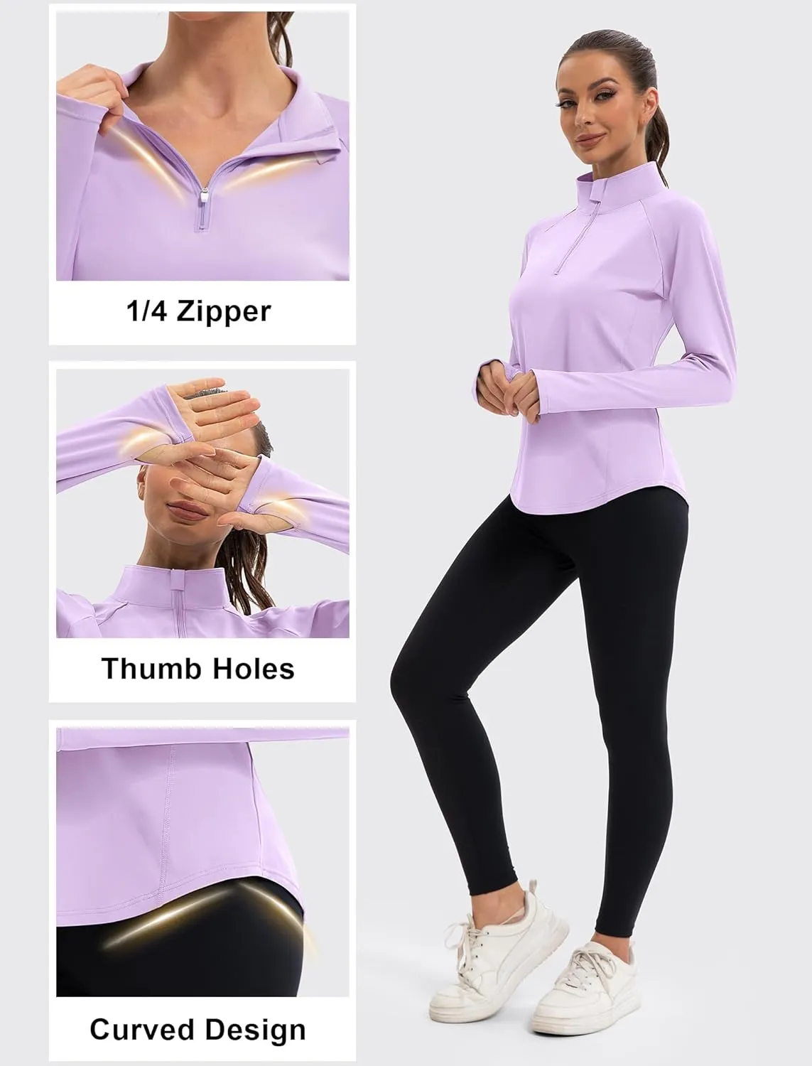Women's 1/4 Zip Workout Tops Long Sleeve Pullover Athletic Running Yoga Hiking Quick Dry UPF 50  Sun Shirts 2024